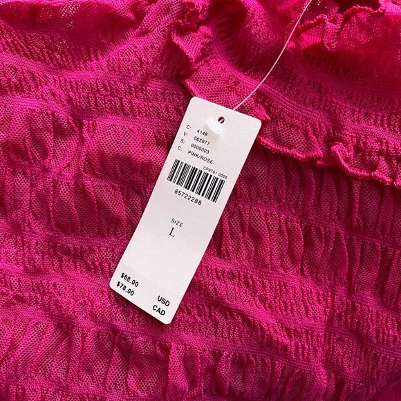 By Anthropologie Pilcro Smocked Mesh Turtleneck Top NEW size L pinK color - Picture 5 of 7